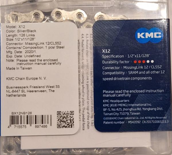 KMC X12 silber schwarz 126-Glieder für 12-fach - Size: 1/2"x11/128"